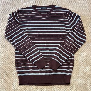 Cedarwood State V-Neck Striped Sweater in Brown and Gray Size S
